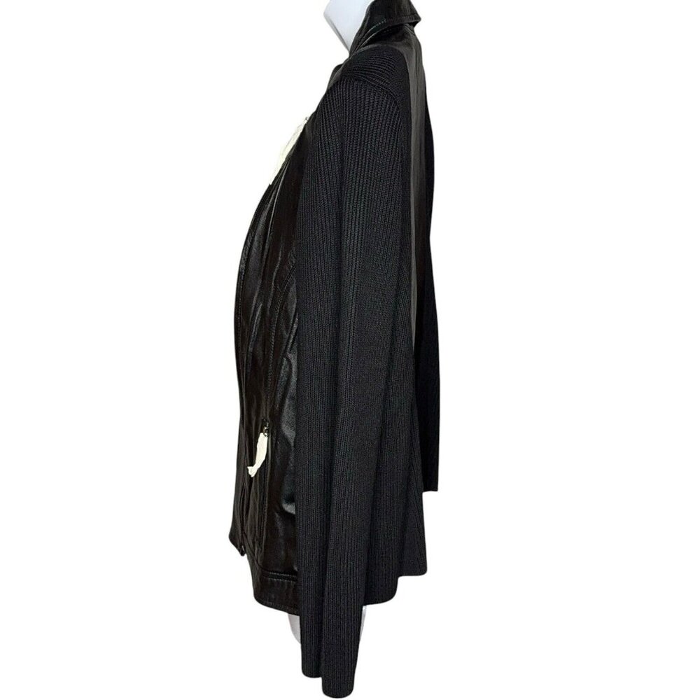 Leather Moto Jacket Zip Up Soft Black Knit Back Sleeves 18W Lined Casual Hip - Picture 6 of 16